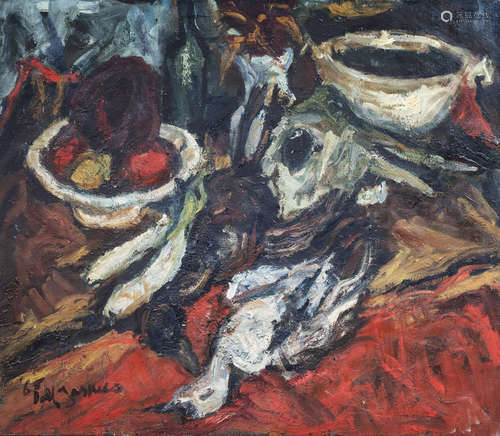 Dolf Jaspers (1933-1976): Still life with fruit and poultry,...