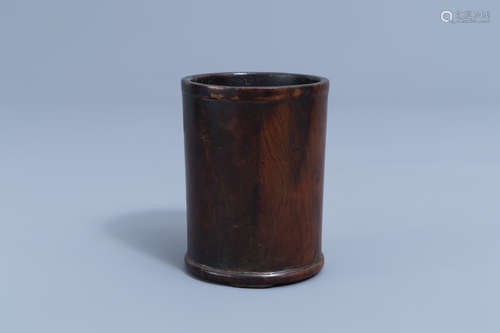 A Chinese wooden brush pot, Qing