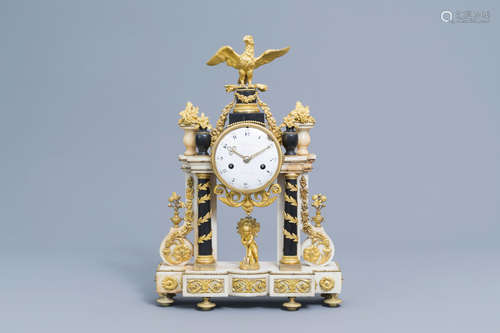 A French Louis XVI gilt bronze mounted white and black marbl...