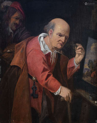 Flemish school: The critical view, oil on panel, 17th C.