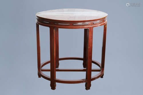 A pair of Chinese wooden 'demi lune' tables, Qing