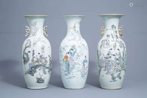 Three various Chinese famille rose vases with ladies, 19th/2...