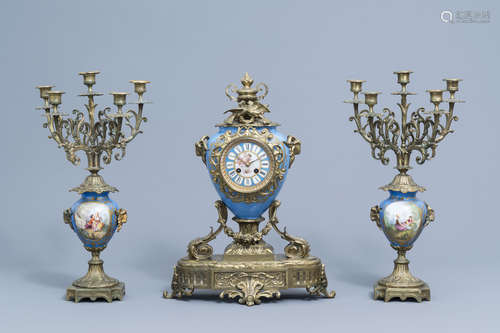 A French Historicism three-piece gilt mounted Sevres style c...