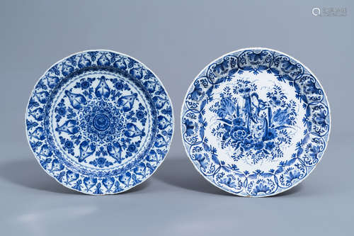 Two Dutch Delft blue and white chargers with a cornucopia an...