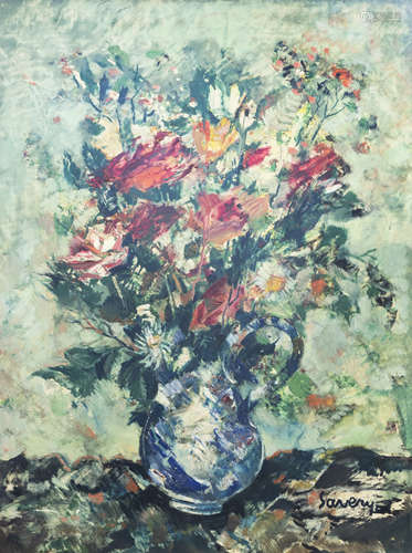 Albert Saverys (1886-1964): Still life of flowers, oil on bo...