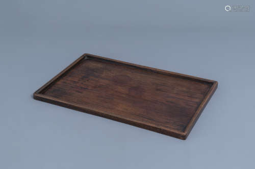 A large Chinese hongmu wooden opium tray, 19th C.