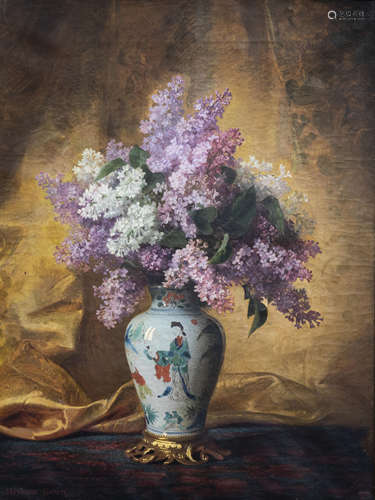 Stephane Baron (1830-1920): Still life of flowers, oil on ca...