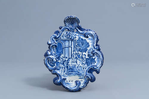 A Dutch Delft blue and white plaque with the prodigal son, 1...