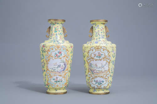 A pair of Chinese Canton enamel vases, 20th C.