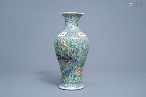 A Chinese famille verte baluster vase with phoenixes among b...