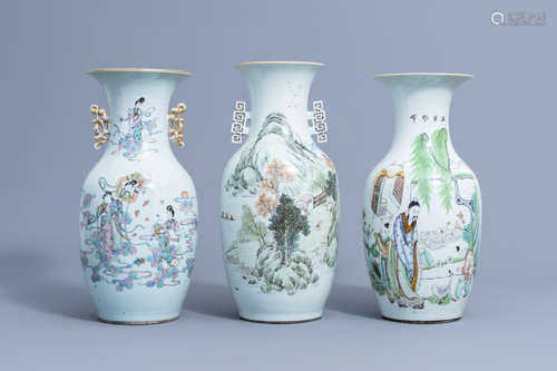 Three various Chinese famille rose and qianjiang cai vases, ...