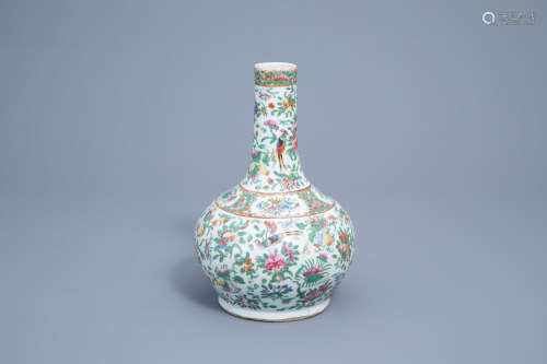 A Chinese Canton famille rose bottle vase with floral design...