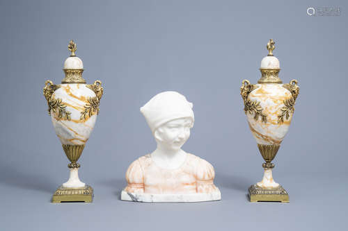 A pair of gilt mounted neo classicist marble cassolettes and...