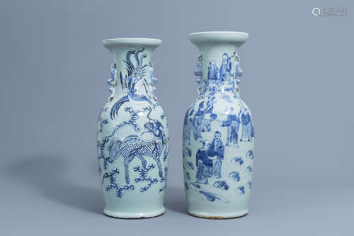 Two Chinese blue and white on celadon ground vases, 19th C.