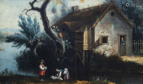 French school: An animated landscape, oil on canvas, 18th C.