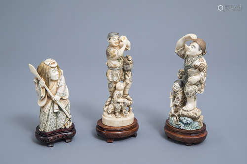 Three various Japanese polychrome ivory okimono, Meiji/Showa...