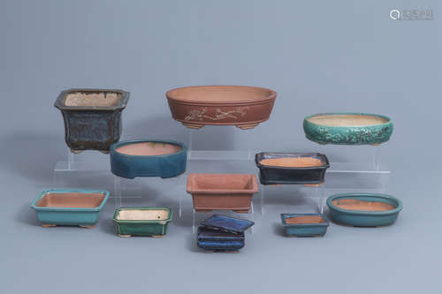 Eleven Chinese glazed pottery and Yixing stoneware jardinier...