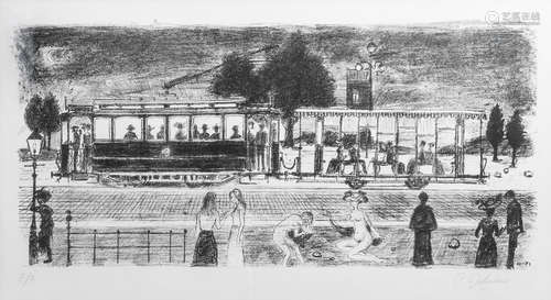 Paul Delvaux (1897-1944): 'Le tramway', lithography, ed. E.A...