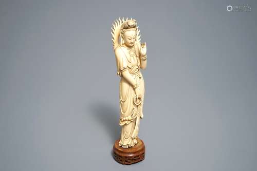 A Chinese carved ivory figure of Guanyin, 19th C.