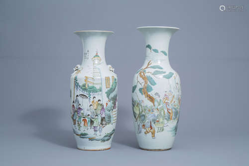 Two Chinese famille rose vases with figures in a garden, 19t...