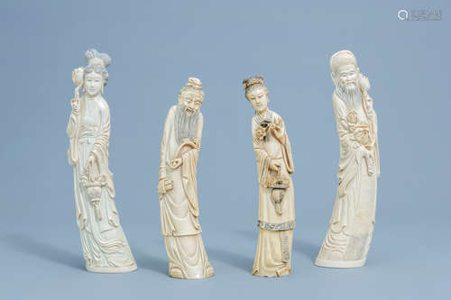 Four various Chinese carved ivory figures, first half of the...