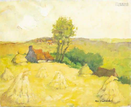 Hilaire Van Biervliet (1890-1981): Summer landscape with hay...