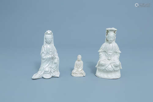 Three Chinese Dehua blanc de Chine figures of Guanyin, Kangx...