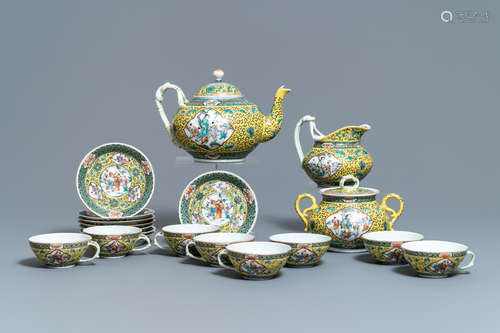 A Chinese 19-piece yellow ground famille verte tea service, ...