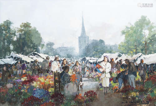 Henri Joseph Pauwels (1903-1983): Flower market, oil on canv...