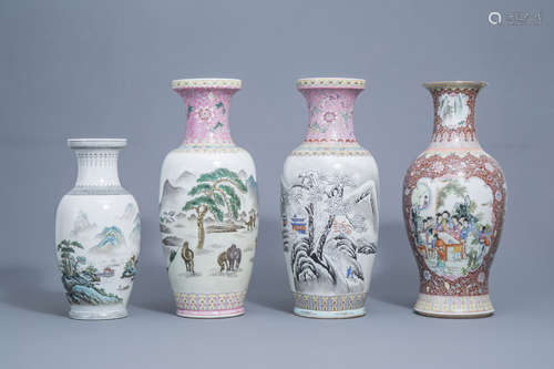 Four various Chinese famille rose and polychrome vases, 20th...