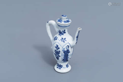 A Chinese blue and white 'Long Eliza' ewer and cover, Kangxi