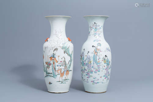 Two Chinese famille rose vases with ladies, 19th/20th C.