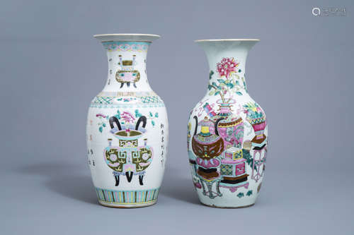 Two Chinese famille rose vases with antiquities design, 19th...