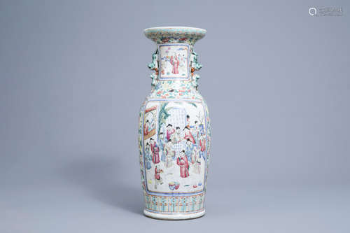 A Chinese famille rose vase with floral and figurative desig...