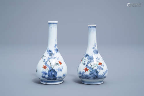 A pair of Japanese Kakiemon doll's house miniature vases wit...