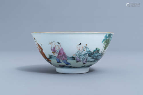 A Chinese famille rose bowl with playing children all around...