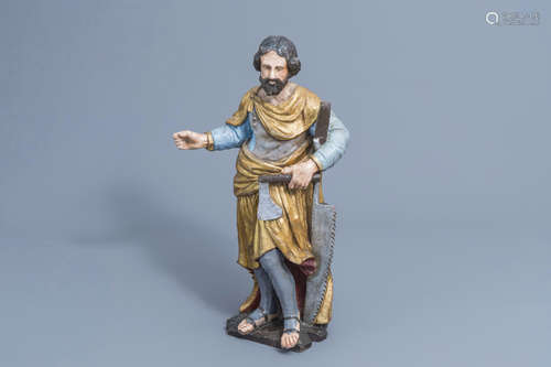 A German carved, polychrome painted and gilt wooden figure o...