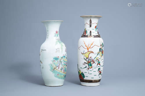 A Chinese famille rose vase and a Nanking crackle glazed fam...