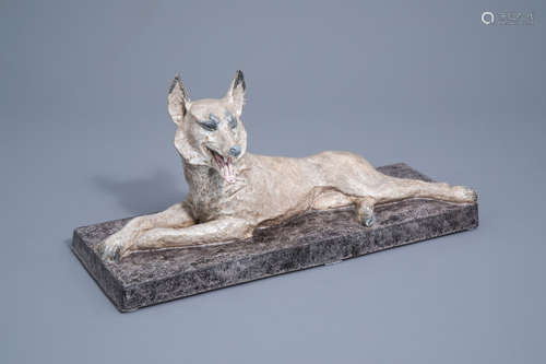 Maurice Guiraud-Rivire (1881-1947): Lying dog, polychrome g...