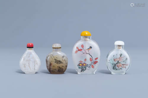 Eight Chinese agate and glass snuff bottles, 20th C.