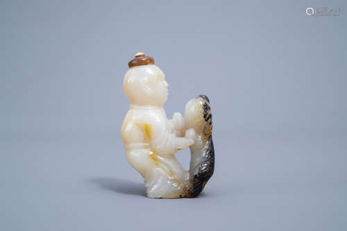 A Chinese shadow agate 'boy and dog'-shaped snuff bottle, 19...