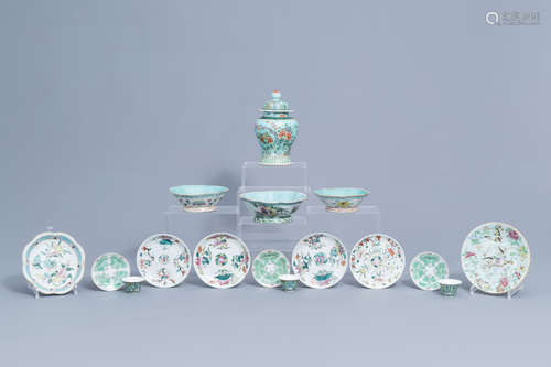 A varied collection of Chinese famille rose and verte porcel...