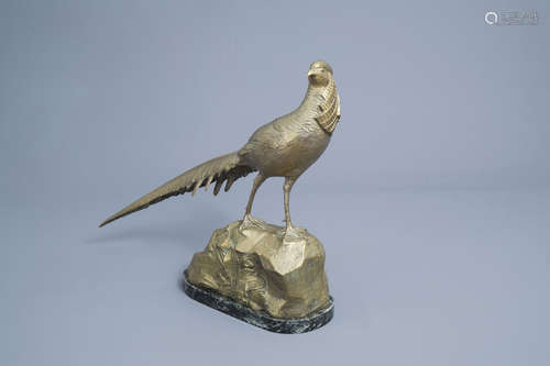 Georges Lavroff (1895-1991): A pheasant, gilt bronze on a ve...