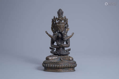 A Sino-Tibetan bronze group of Mahakala and Yab-Yum, 19th/20...