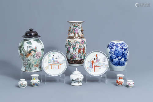 A varied collection of Chinese famille rose, iron red and bl...