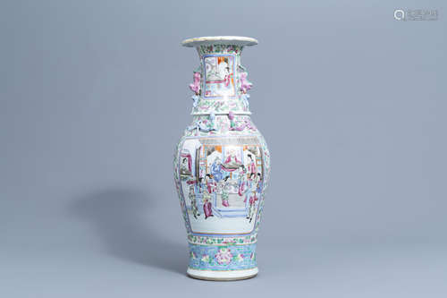 A Chinese famille rose 'court scene' vase, 19th C.