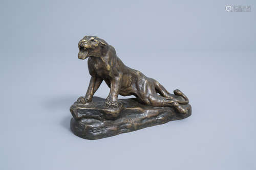 Louis-Albert Carvin (1875-1951): A wounded panther, patinate...