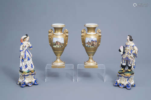 A pair of French Paris porcelain noble figures and a pair of...