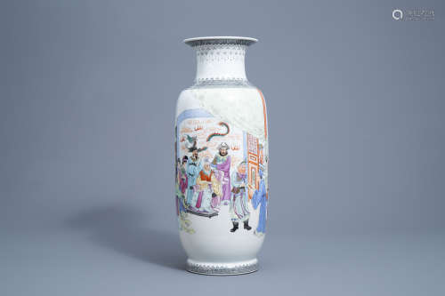 A Chinese famille rose vase with a narrative scene, Qianlong...