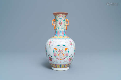 A Chinese famille rose vase with floral design, Qianlong mar...